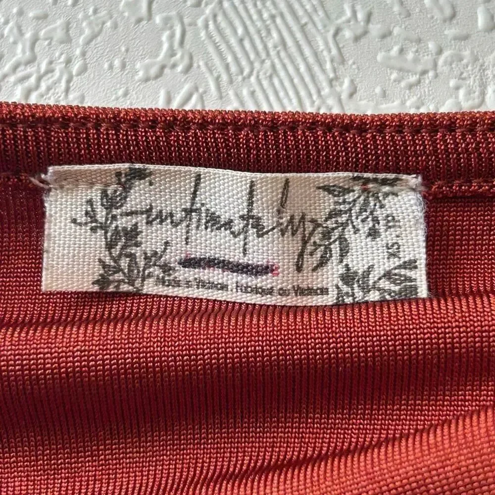Free People XS Rust Ruched Bodysuit Bell Sleeve Boho Y2K Top